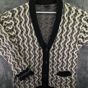 COOGI Australia Authentic Women Cardigan XL Pure Wool Ivory Black Buttons 3D